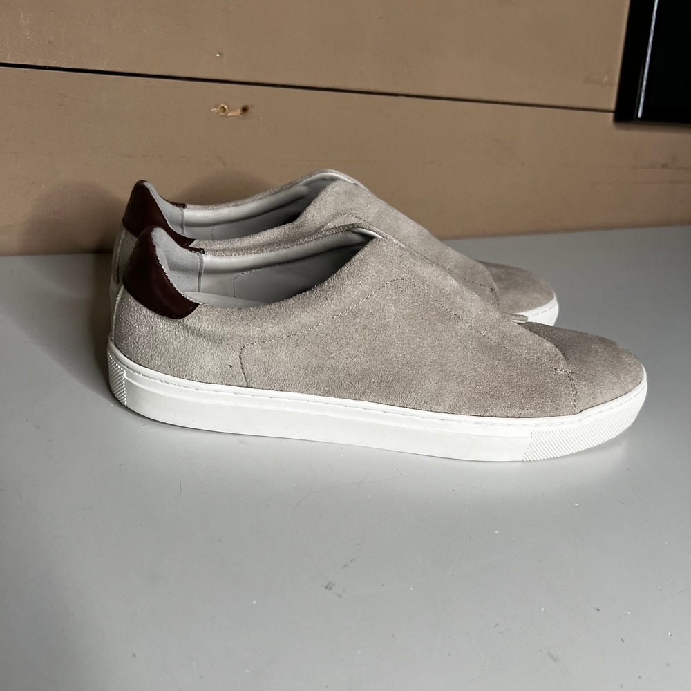 Collars & Co Mens Suede Slip On Sneakers Sand Beige Leather Loafers Size 10